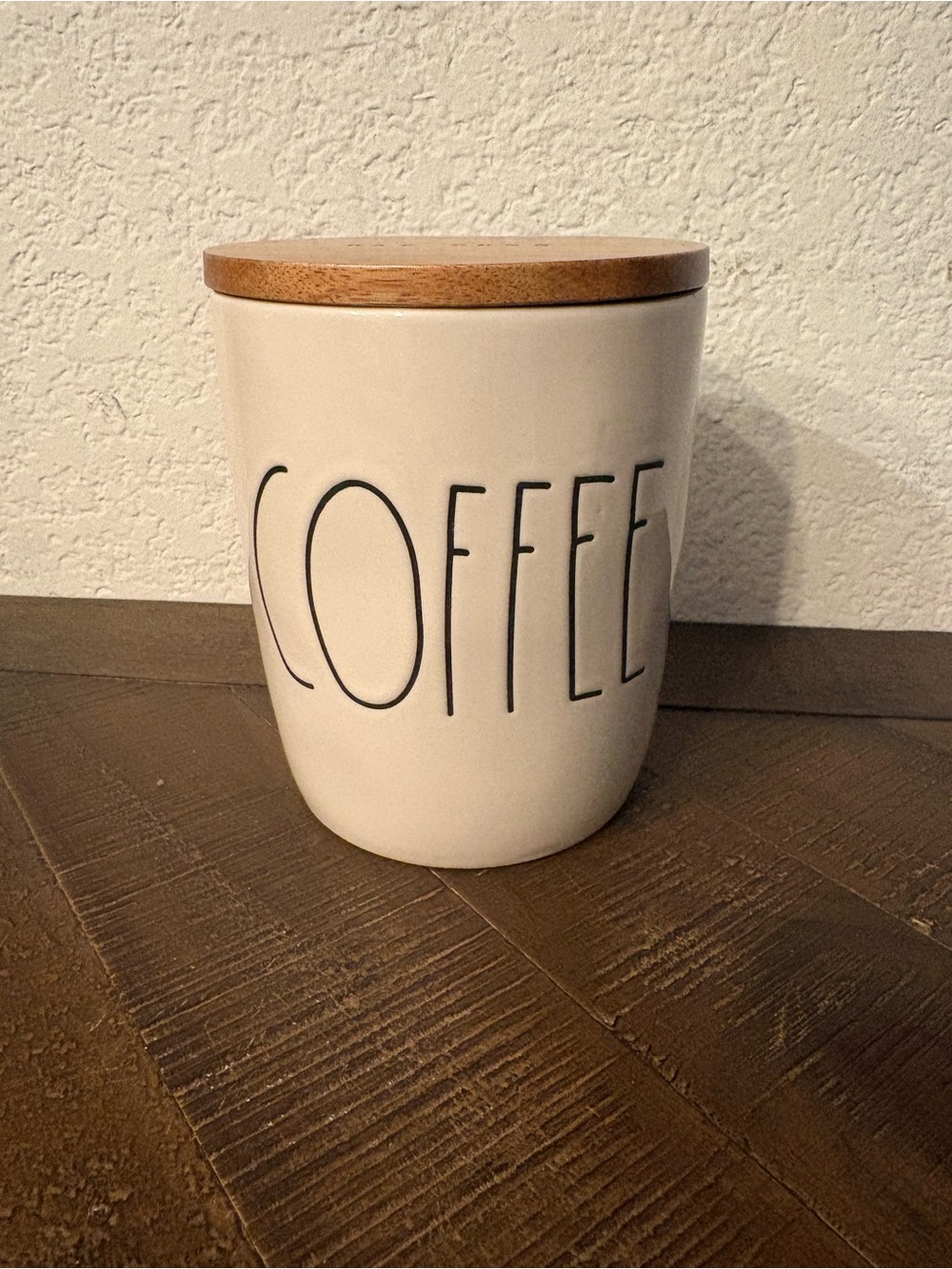Rae Dunn Coffee Canister in Cream with Wood Lid